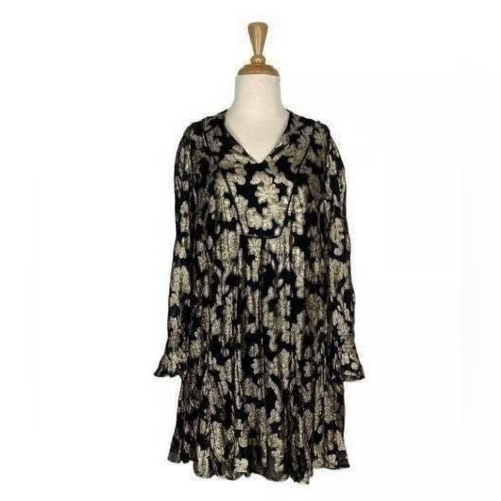 Anthropologie Gold Metallic Party Dress, Small